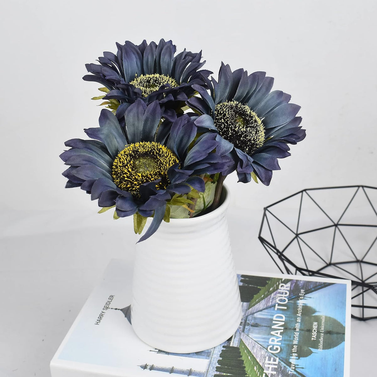 Multicolor Artificial Sunflower Flowers Long Stem Large Silk Sunflowers Bridal Wedding Bouquet 6pcs Fake Yellow Flower Arrangements for Outdoor