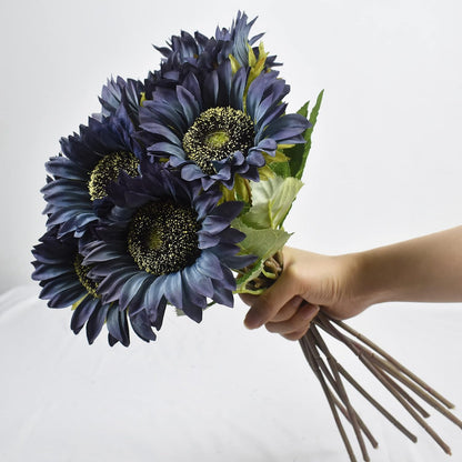 Multicolor Artificial Sunflower Flowers Long Stem Large Silk Sunflowers Bridal Wedding Bouquet 6pcs Fake Yellow Flower Arrangements for Outdoor