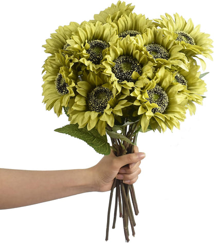 Multicolor Artificial Sunflower Flowers Long Stem Large Silk Sunflowers Bridal Wedding Bouquet 6pcs Fake Yellow Flower Arrangements for Outdoor