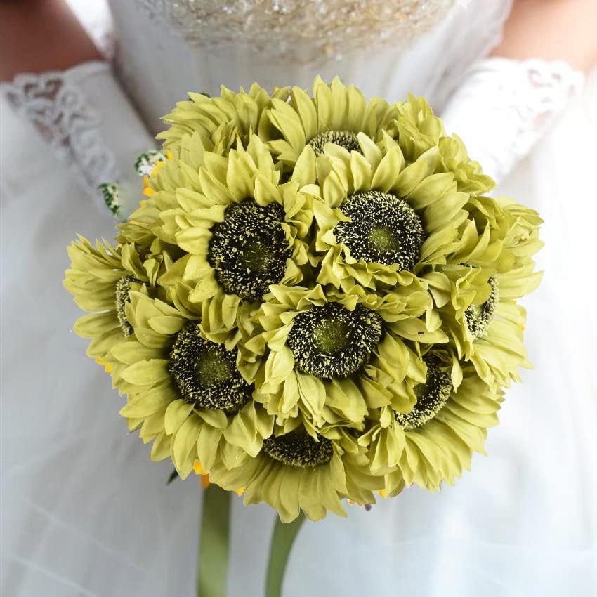 Multicolor Artificial Sunflower Flowers Long Stem Large Silk Sunflowers Bridal Wedding Bouquet 6pcs Fake Yellow Flower Arrangements for Outdoor