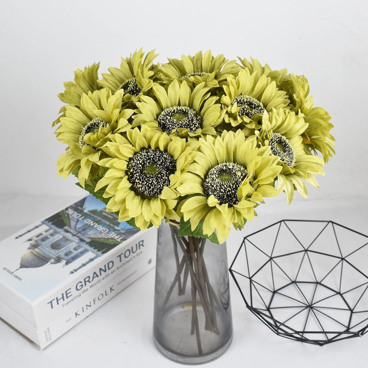 Multicolor Artificial Sunflower Flowers Long Stem Large Silk Sunflowers Bridal Wedding Bouquet 6pcs Fake Yellow Flower Arrangements for Outdoor