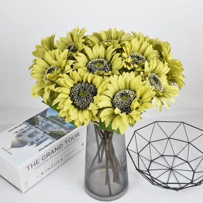 Multicolor Artificial Sunflower Flowers Long Stem Large Silk Sunflowers Bridal Wedding Bouquet 6pcs Fake Yellow Flower Arrangements for Outdoor