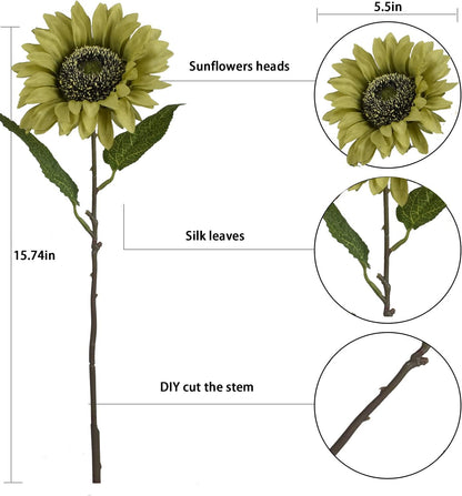 Multicolor Artificial Sunflower Flowers Long Stem Large Silk Sunflowers Bridal Wedding Bouquet 6pcs Fake Yellow Flower Arrangements for Outdoor