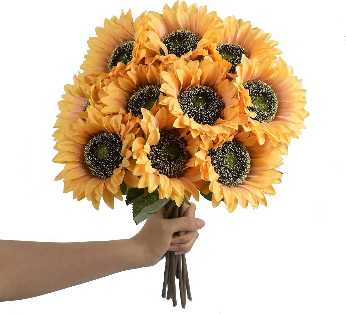 Multicolor Artificial Sunflower Flowers Long Stem Large Silk Sunflowers Bridal Wedding Bouquet 6pcs Fake Yellow Flower Arrangements for Outdoor