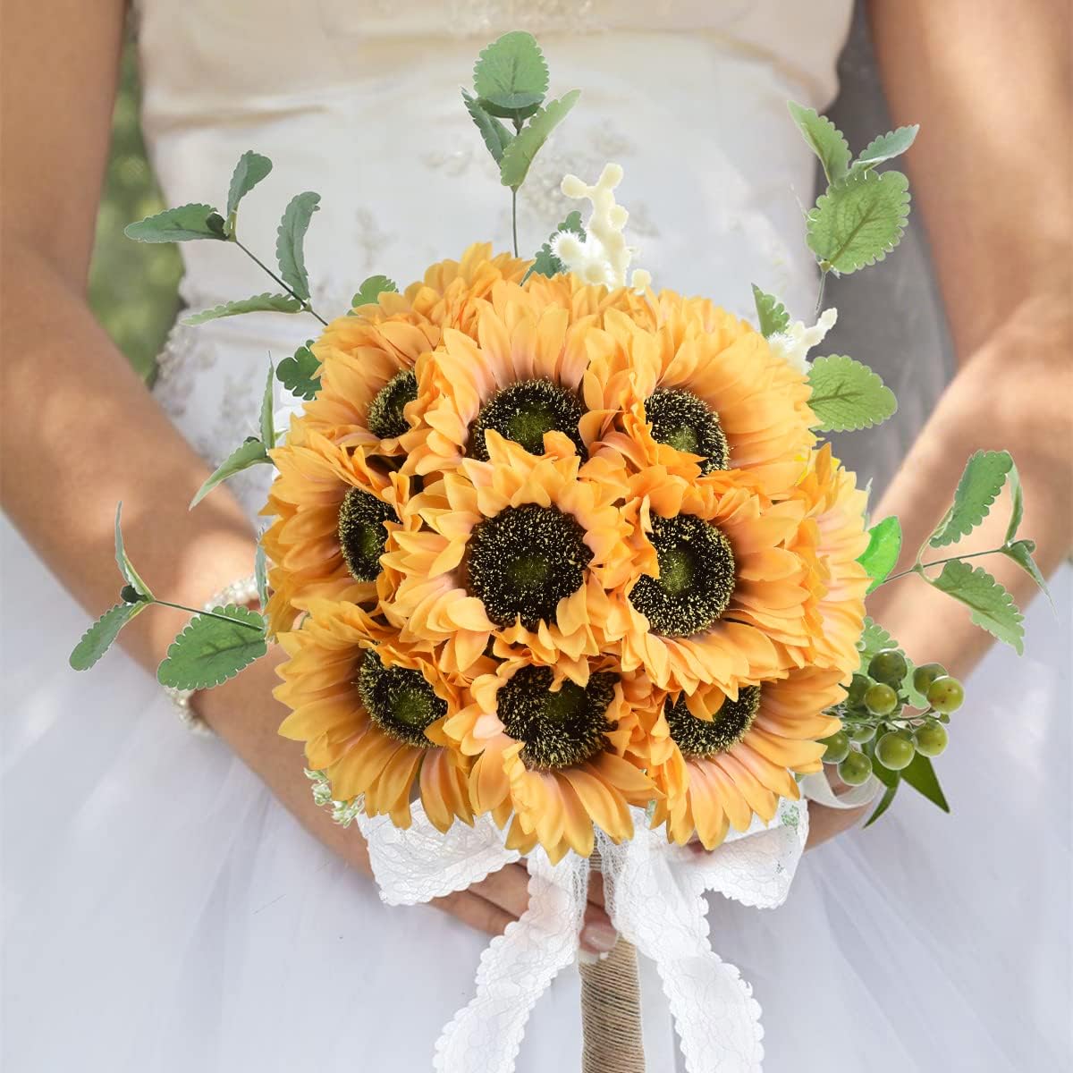 Multicolor Artificial Sunflower Flowers Long Stem Large Silk Sunflowers Bridal Wedding Bouquet 6pcs Fake Yellow Flower Arrangements for Outdoor