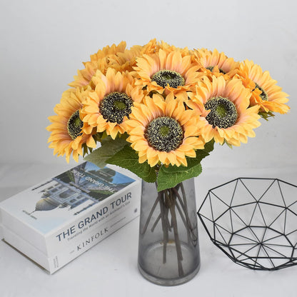 Multicolor Artificial Sunflower Flowers Long Stem Large Silk Sunflowers Bridal Wedding Bouquet 6pcs Fake Yellow Flower Arrangements for Outdoor