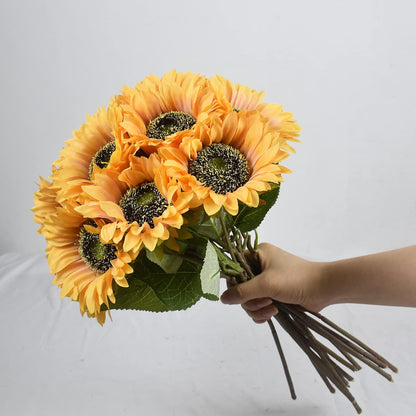 Multicolor Artificial Sunflower Flowers Long Stem Large Silk Sunflowers Bridal Wedding Bouquet 6pcs Fake Yellow Flower Arrangements for Outdoor