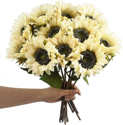 Multicolor Artificial Sunflower Flowers Long Stem Large Silk Sunflowers Bridal Wedding Bouquet 6pcs Fake Yellow Flower Arrangements for Outdoor