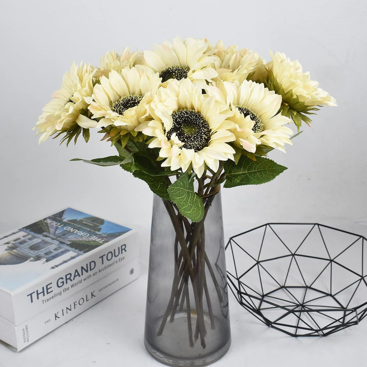 Multicolor Artificial Sunflower Flowers Long Stem Large Silk Sunflowers Bridal Wedding Bouquet 6pcs Fake Yellow Flower Arrangements for Outdoor