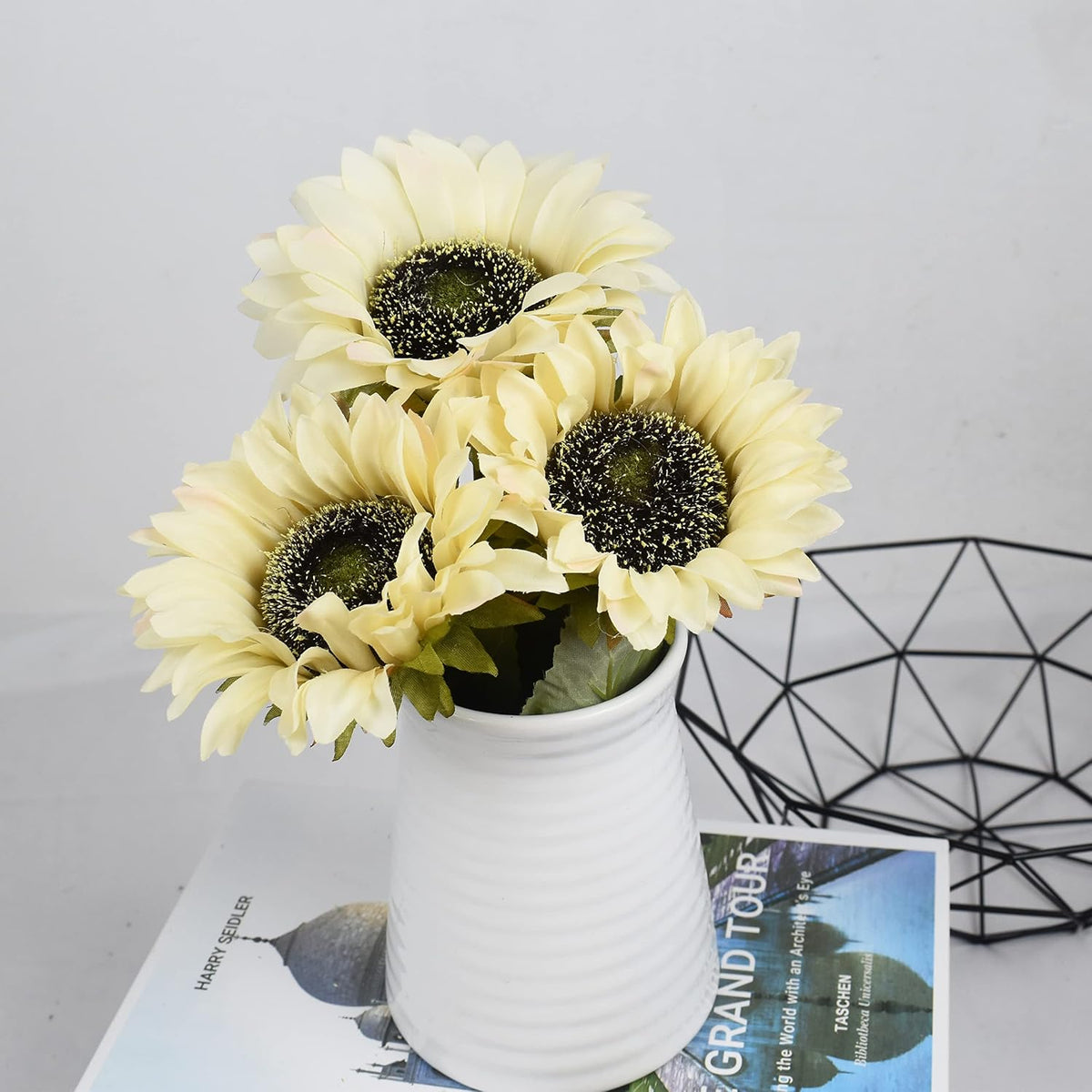 Multicolor Artificial Sunflower Flowers Long Stem Large Silk Sunflowers Bridal Wedding Bouquet 6pcs Fake Yellow Flower Arrangements for Outdoor
