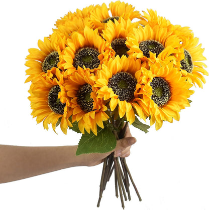 Multicolor Artificial Sunflower Flowers Long Stem Large Silk Sunflowers Bridal Wedding Bouquet 6pcs Fake Yellow Flower Arrangements for Outdoor