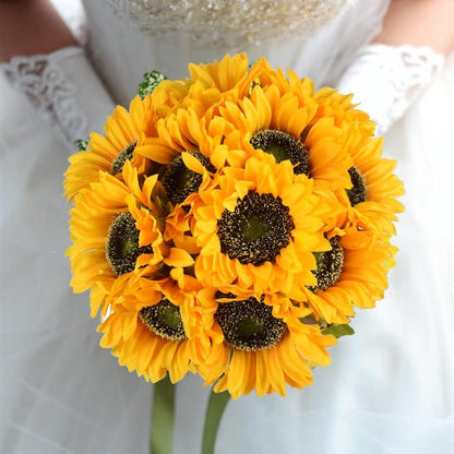 Multicolor Artificial Sunflower Flowers Long Stem Large Silk Sunflowers Bridal Wedding Bouquet 6pcs Fake Yellow Flower Arrangements for Outdoor