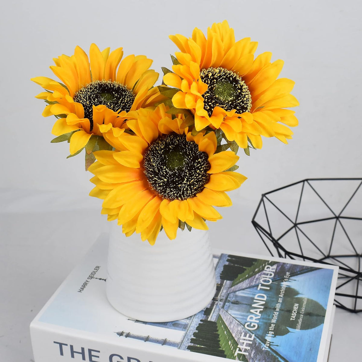Multicolor Artificial Sunflower Flowers Long Stem Large Silk Sunflowers Bridal Wedding Bouquet 6pcs Fake Yellow Flower Arrangements for Outdoor