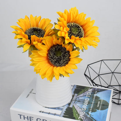 Multicolor Artificial Sunflower Flowers Long Stem Large Silk Sunflowers Bridal Wedding Bouquet 6pcs Fake Yellow Flower Arrangements for Outdoor