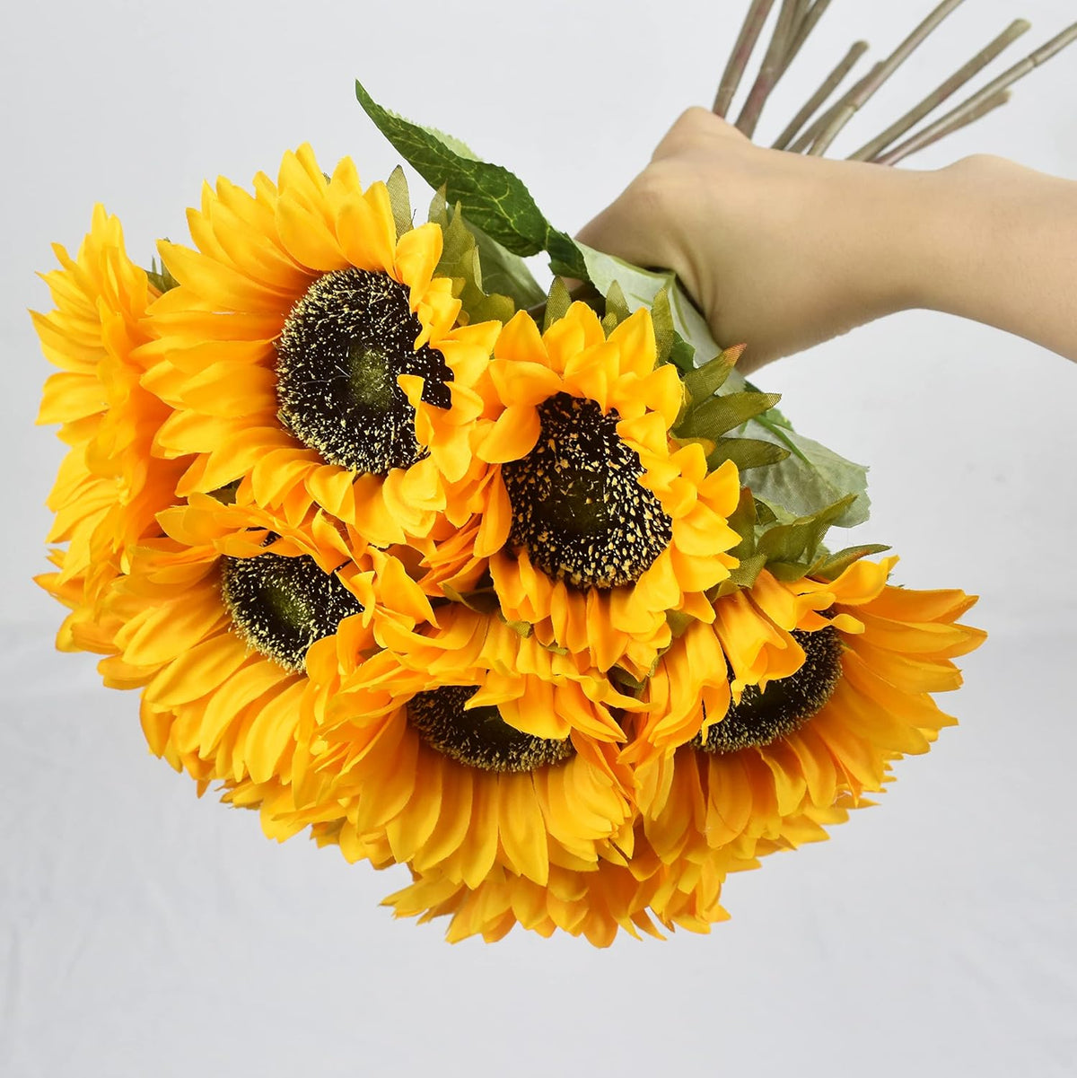 Multicolor Artificial Sunflower Flowers Long Stem Large Silk Sunflowers Bridal Wedding Bouquet 6pcs Fake Yellow Flower Arrangements for Outdoor