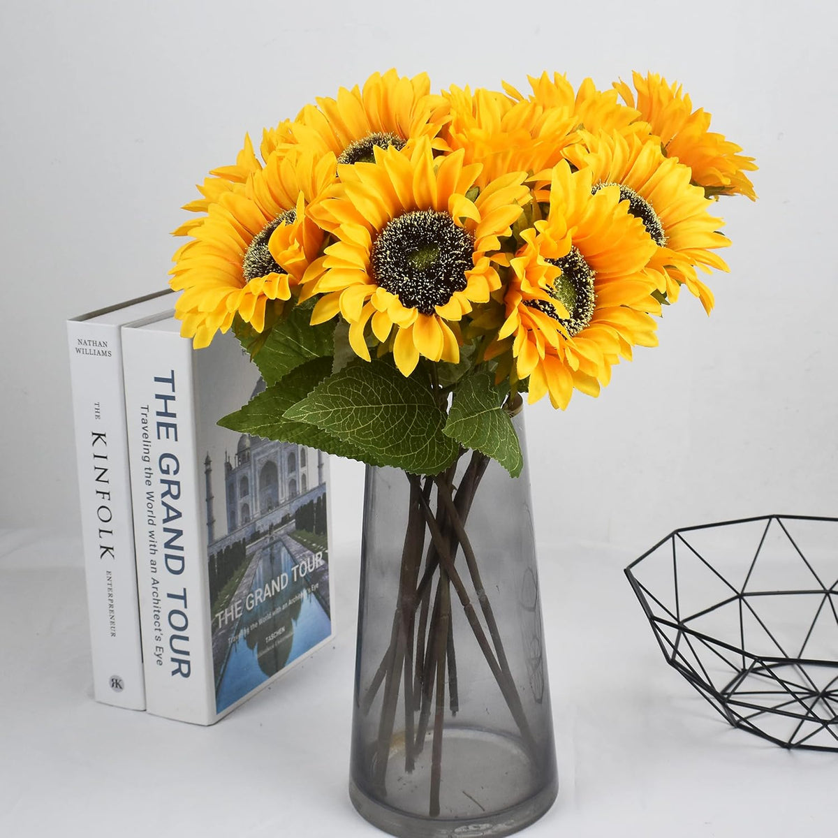 Multicolor Artificial Sunflower Flowers Long Stem Large Silk Sunflowers Bridal Wedding Bouquet 6pcs Fake Yellow Flower Arrangements for Outdoor