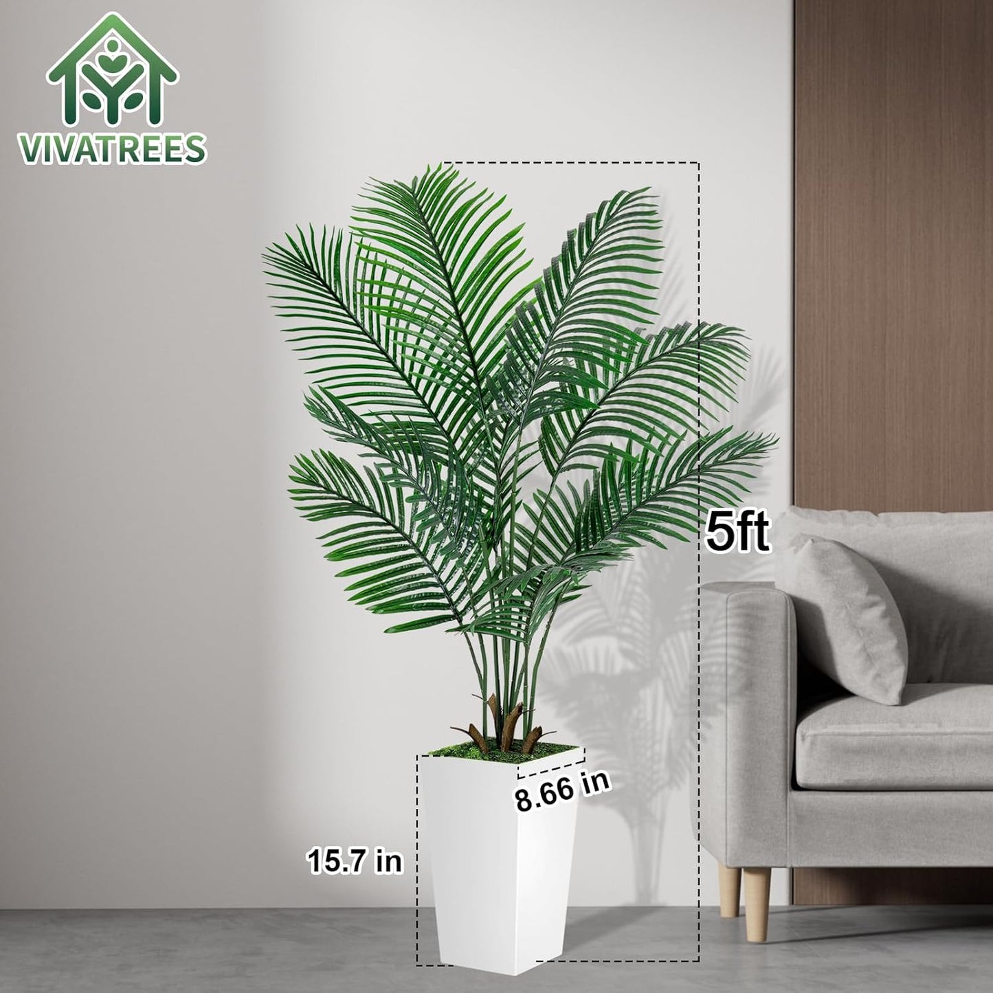 VIVATREES Palm Tree 6FT Artificial, 72in Tall Faux Palm Tree with 15.7 White Planter, Fake Potted Tree for Indoor & Outdoor Home Office Decor