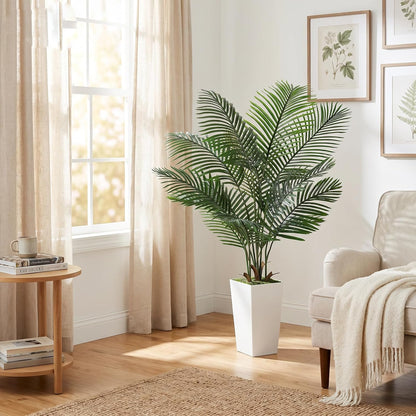 VIVATREES Palm Tree 6FT Artificial, 72in Tall Faux Palm Tree with 15.7 White Planter, Fake Potted Tree for Indoor & Outdoor Home Office Decor