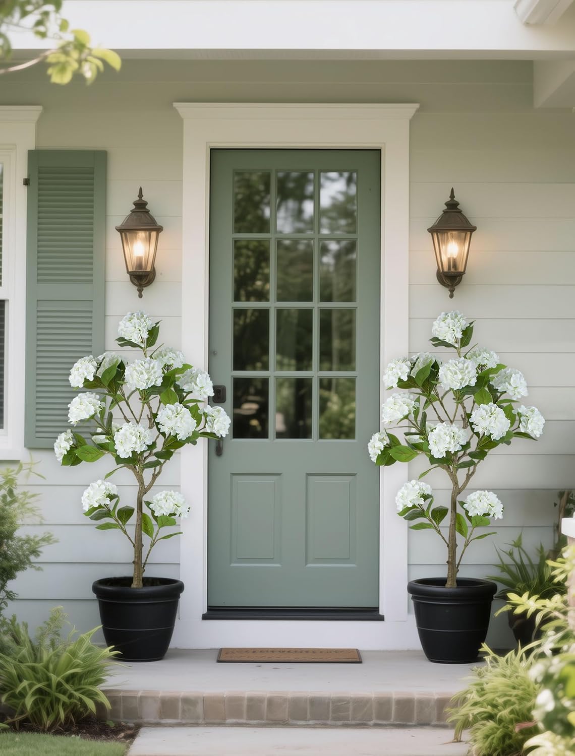 5ft White Hydrangea Artificial Trees for Front Porch Planters | With Pot, Pet Friendly, Real Touch Hydrangeas Flower Tree Plant for Outdoor, Home, Patio, Entrance, Indoor Decor, Easy to Use