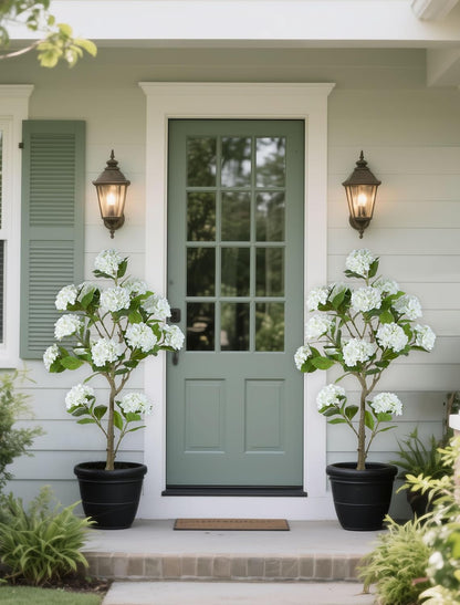 5ft White Hydrangea Artificial Trees for Front Porch Planters | With Pot, Pet Friendly, Real Touch Hydrangeas Flower Tree Plant for Outdoor, Home, Patio, Entrance, Indoor Decor, Easy to Use