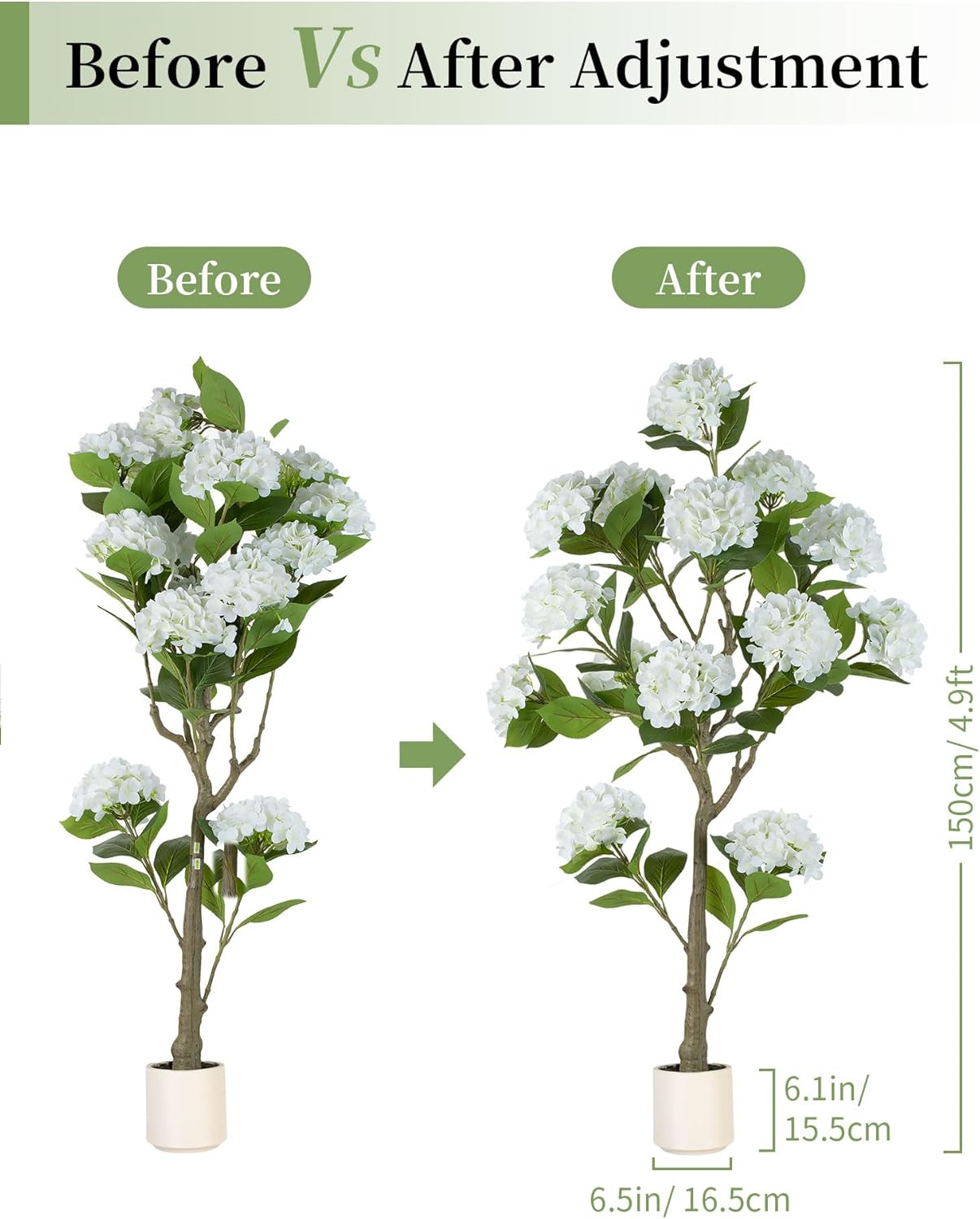 5ft White Hydrangea Artificial Trees for Front Porch Planters | With Pot, Pet Friendly, Real Touch Hydrangeas Flower Tree Plant for Outdoor, Home, Patio, Entrance, Indoor Decor, Easy to Use