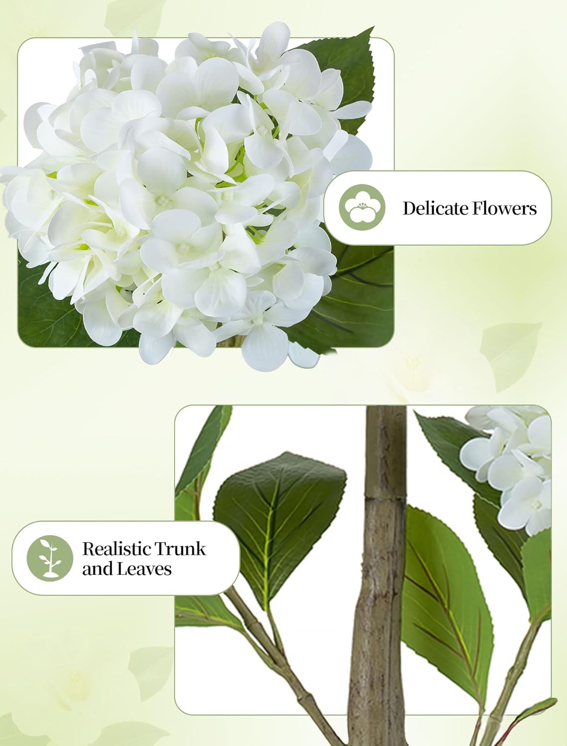 5ft White Hydrangea Artificial Trees for Front Porch Planters | With Pot, Pet Friendly, Real Touch Hydrangeas Flower Tree Plant for Outdoor, Home, Patio, Entrance, Indoor Decor, Easy to Use