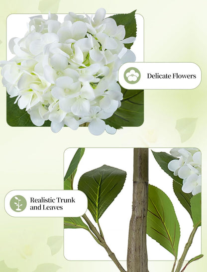 5ft White Hydrangea Artificial Trees for Front Porch Planters | With Pot, Pet Friendly, Real Touch Hydrangeas Flower Tree Plant for Outdoor, Home, Patio, Entrance, Indoor Decor, Easy to Use