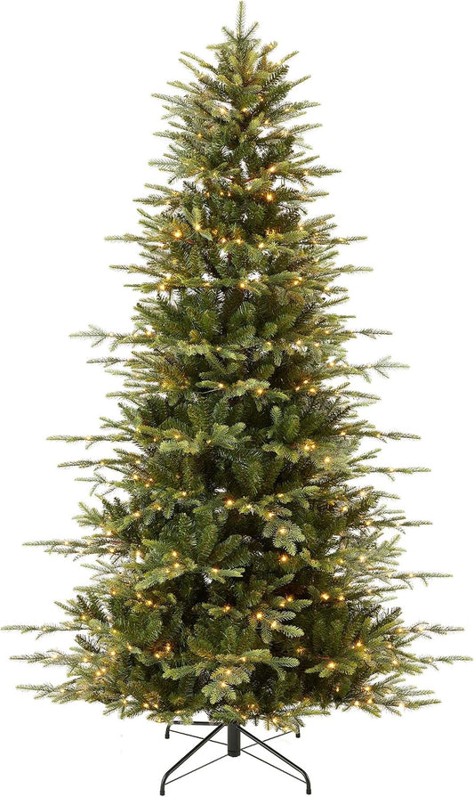 6ft Pre-Lit Artificial Aspen Slim Christmas Tree, Noble Holiday Décor w/ 1,350 Branch Tips, 2-in-1 Multicolor LED Lights, Cordless Connection, Metal Stand