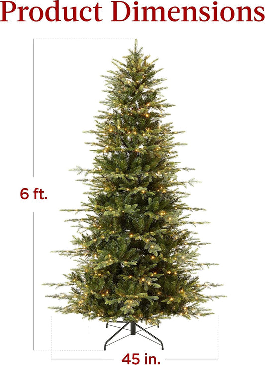 6ft Pre-Lit Artificial Aspen Slim Christmas Tree, Noble Holiday Décor w/ 1,350 Branch Tips, 2-in-1 Multicolor LED Lights, Cordless Connection, Metal Stand