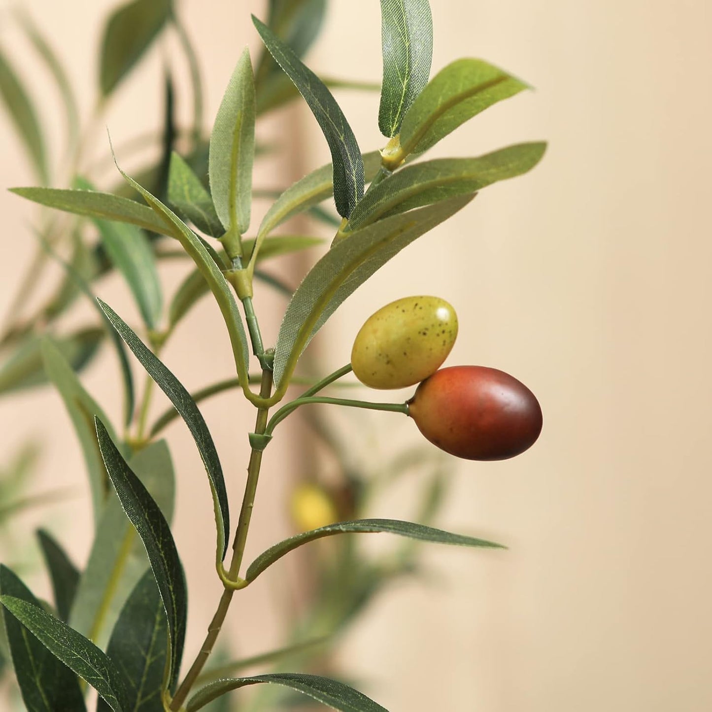 6FT Artificial Olive Tree, Real Wood Trunk & Silk Leaves | 800 realistic leaves, 33 olives, adjustable branches and weighted black pot for living room, entryway or office decor