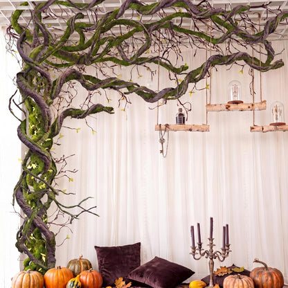 5 Pcs 30in Artificial Bendable Tree Branches for Decoration Fake Trunk Garland Twigs Leaves Cherry Blossom Grape Vines for Wall Hanging Front Door Reptile Habitat Decoration (Moss)