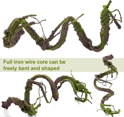 5 Pcs 30in Artificial Bendable Tree Branches for Decoration Fake Trunk Garland Twigs Leaves Cherry Blossom Grape Vines for Wall Hanging Front Door Reptile Habitat Decoration (Moss)