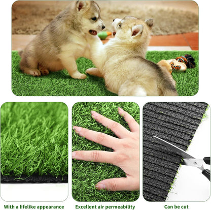 12 Pack Artificial Grass Mat 12 x 12 Inch Fake Grass Square Mat Synthetic Turf Patch Tiles with Drainage Hole Grass Rug for DIY Grass Decoration Balcony Patio Chicken Nesting, Grass Green