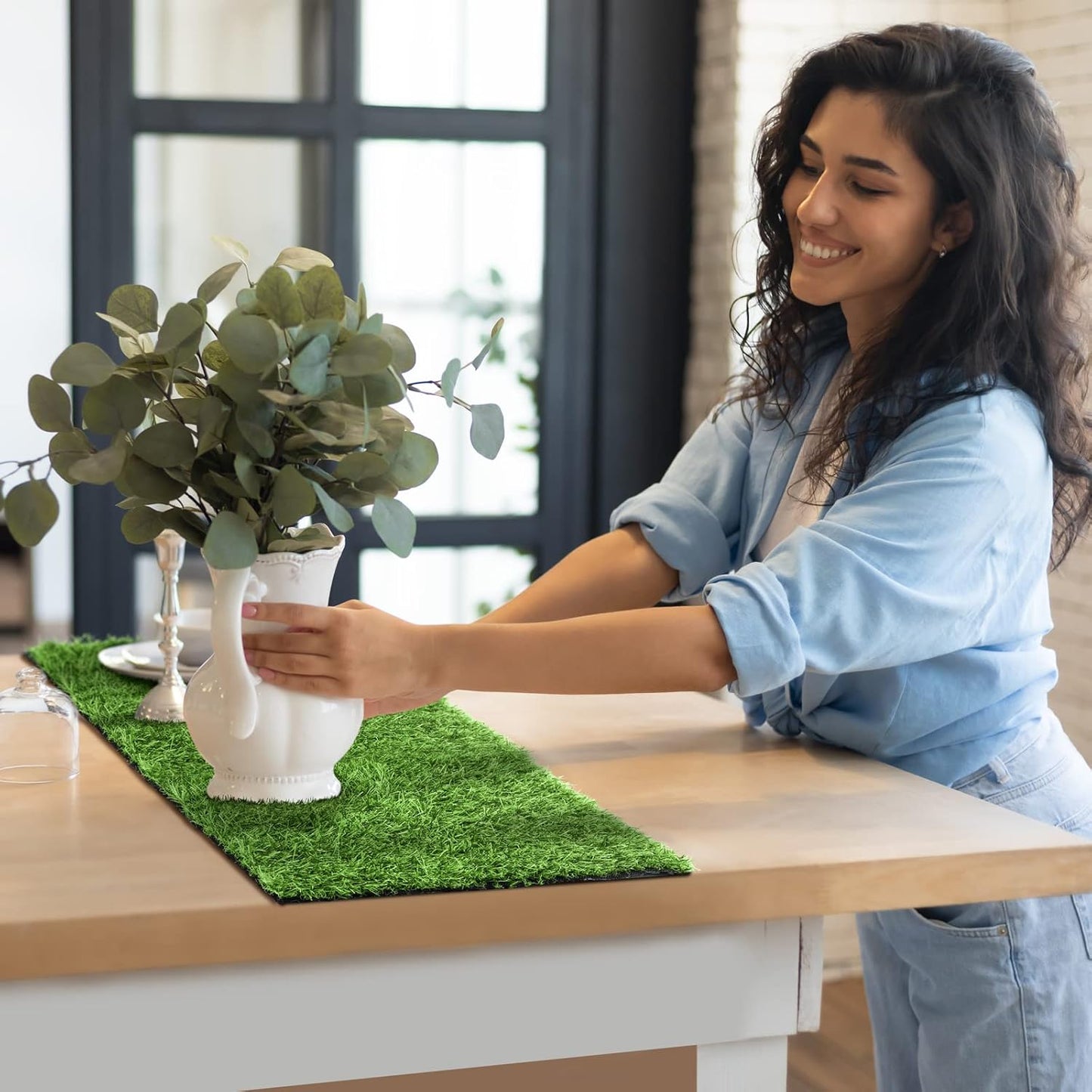 12 Pack Artificial Grass Mat 12 x 12 Inch Fake Grass Square Mat Synthetic Turf Patch Tiles with Drainage Hole Grass Rug for DIY Grass Decoration Balcony Patio Chicken Nesting, Grass Green