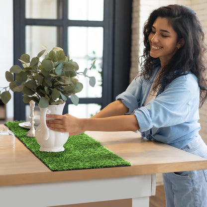 12 Pack Artificial Grass Mat 12 x 12 Inch Fake Grass Square Mat Synthetic Turf Patch Tiles with Drainage Hole Grass Rug for DIY Grass Decoration Balcony Patio Chicken Nesting, Grass Green
