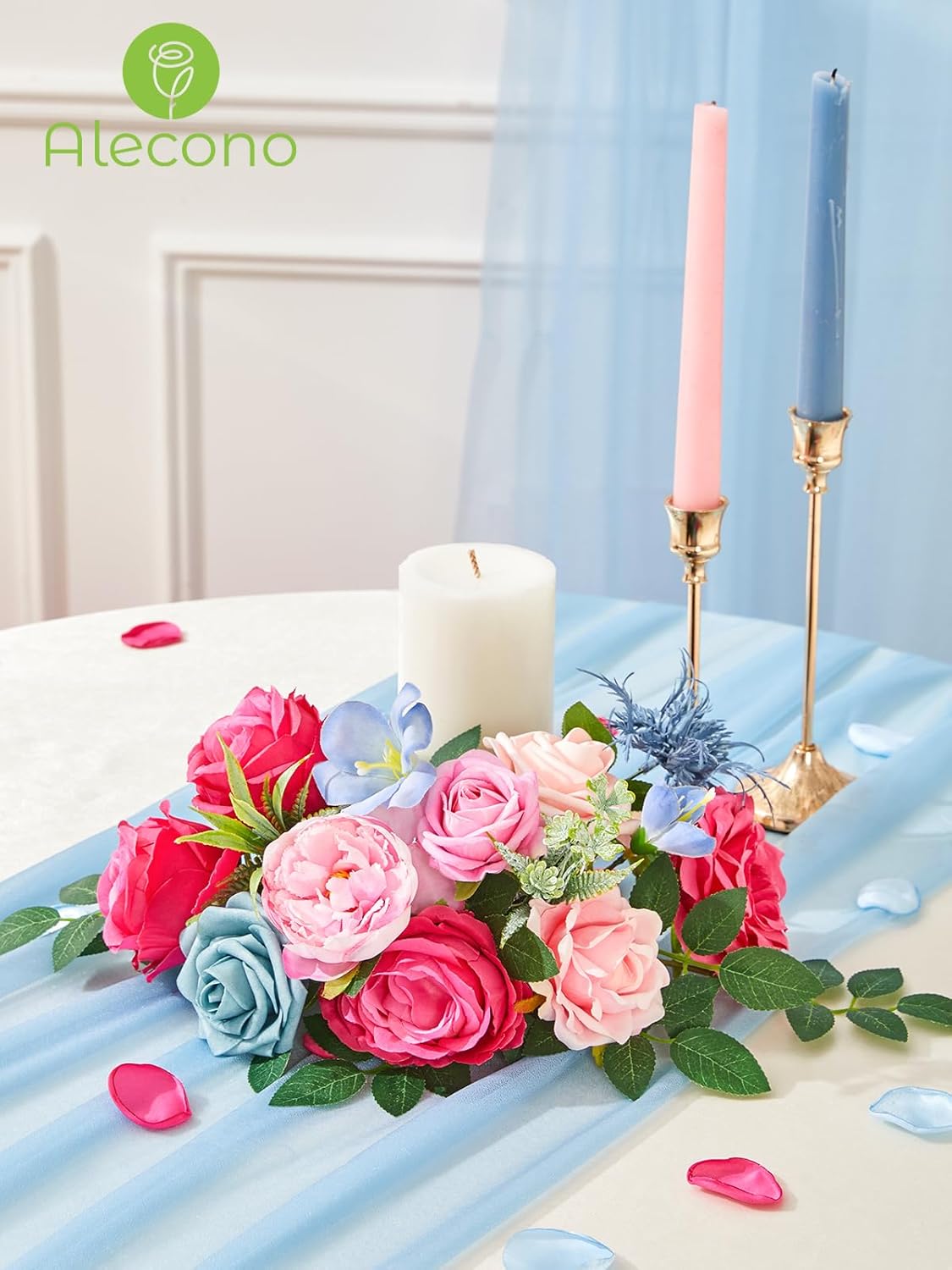 Alecono Hot Pink Silk Artificial Flowers Anthurium Palm Tropical Decor | Fake Floral Combo for Table Centerpieces, DIY Wedding Bouquet, Cake Flowers, Baby Shower, Birthday & Home Decorations