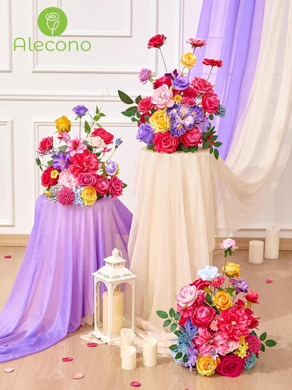Alecono Hot Pink Silk Artificial Flowers Anthurium Palm Tropical Decor | Fake Floral Combo for Table Centerpieces, DIY Wedding Bouquet, Cake Flowers, Baby Shower, Birthday & Home Decorations