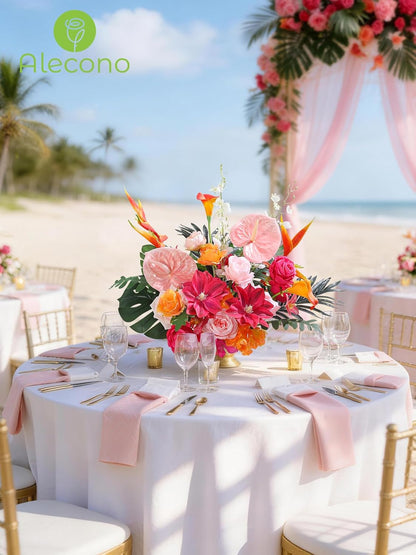 Alecono Hot Pink Silk Artificial Flowers Anthurium Palm Tropical Decor | Fake Floral Combo for Table Centerpieces, DIY Wedding Bouquet, Cake Flowers, Baby Shower, Birthday & Home Decorations