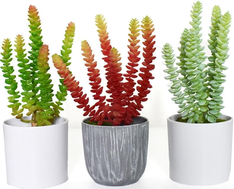 3 Pieces Artificial Cactus Plants Outdoor,Mini Fake Succulents,Plastic Plant Mini Cactus Christmas Tree for Bathroom Decorations,Kitchen Bouquet Garden & Outdoor Home Décor (Wispy)