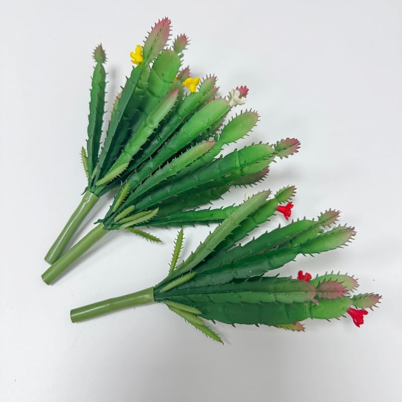 3 Pieces Artificial Cactus Plants Outdoor,Mini Fake Succulents,Plastic Plant Mini Cactus Christmas Tree for Bathroom Decorations,Kitchen Bouquet Garden & Outdoor Home Décor (Wispy)