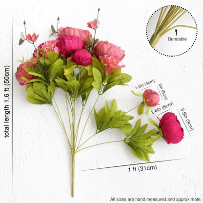 Artificial Peony Bouquets, 2 Silk Flower Bundles in Peach, Coral, Cream & Burgundy with Hydrangeas for Wedding Centerpieces & Home Decor (Country Delightful)