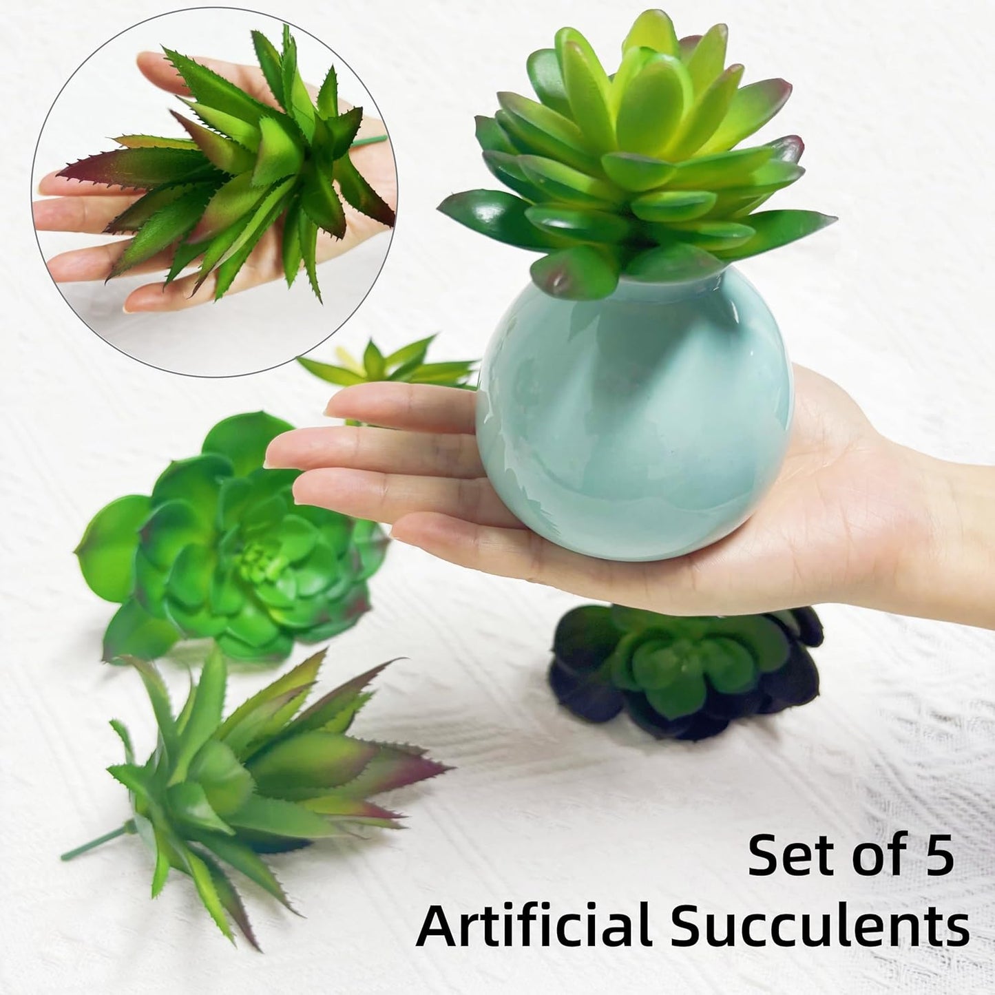 5 Pcs Faux Succulents Set, Realistic Fake Succulents, Artificial Hanging Ornaments Fleshed Plant Textured for Home Garden Wedding Party Spring Decoration (Green)