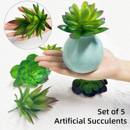 5 Pcs Faux Succulents Set, Realistic Fake Succulents, Artificial Hanging Ornaments Fleshed Plant Textured for Home Garden Wedding Party Spring Decoration (Green)