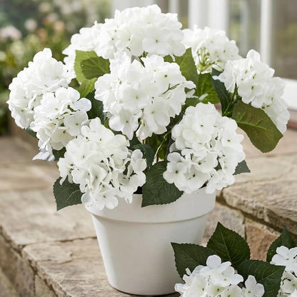 Daynight 4 Pcs Hydrangea Artificial Flowers Outdoor Silk Bouquets, UV Resistant Faux Hydrangeas Flowers for Table Vase Centerpieces Outside Party Wedding Baby Shower Home Outdoor Decor (4, White)