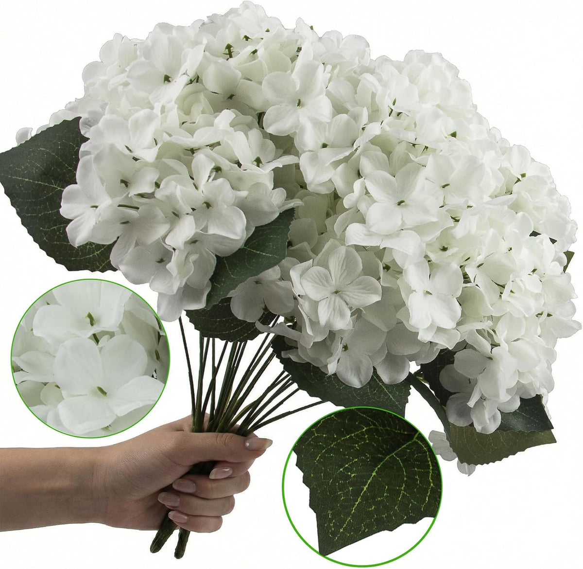Daynight 4 Pcs Hydrangea Artificial Flowers Outdoor Silk Bouquets, UV Resistant Faux Hydrangeas Flowers for Table Vase Centerpieces Outside Party Wedding Baby Shower Home Outdoor Decor (4, White)