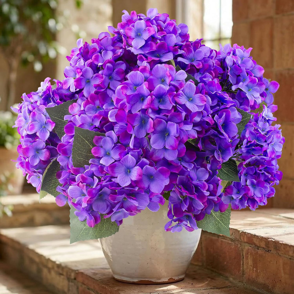 Daynight 4 Pcs Hydrangea Artificial Flowers Outdoor Silk Bouquets, UV Resistant Faux Hydrangeas Flowers for Table Vase Centerpieces Outside Party Wedding Baby Shower Home Outdoor Decor (4, White)
