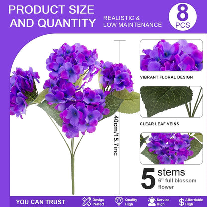 Daynight 4 Pcs Hydrangea Artificial Flowers Outdoor Silk Bouquets, UV Resistant Faux Hydrangeas Flowers for Table Vase Centerpieces Outside Party Wedding Baby Shower Home Outdoor Decor (4, White)