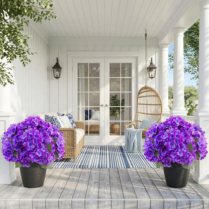 Daynight 4 Pcs Hydrangea Artificial Flowers Outdoor Silk Bouquets, UV Resistant Faux Hydrangeas Flowers for Table Vase Centerpieces Outside Party Wedding Baby Shower Home Outdoor Decor (4, White)