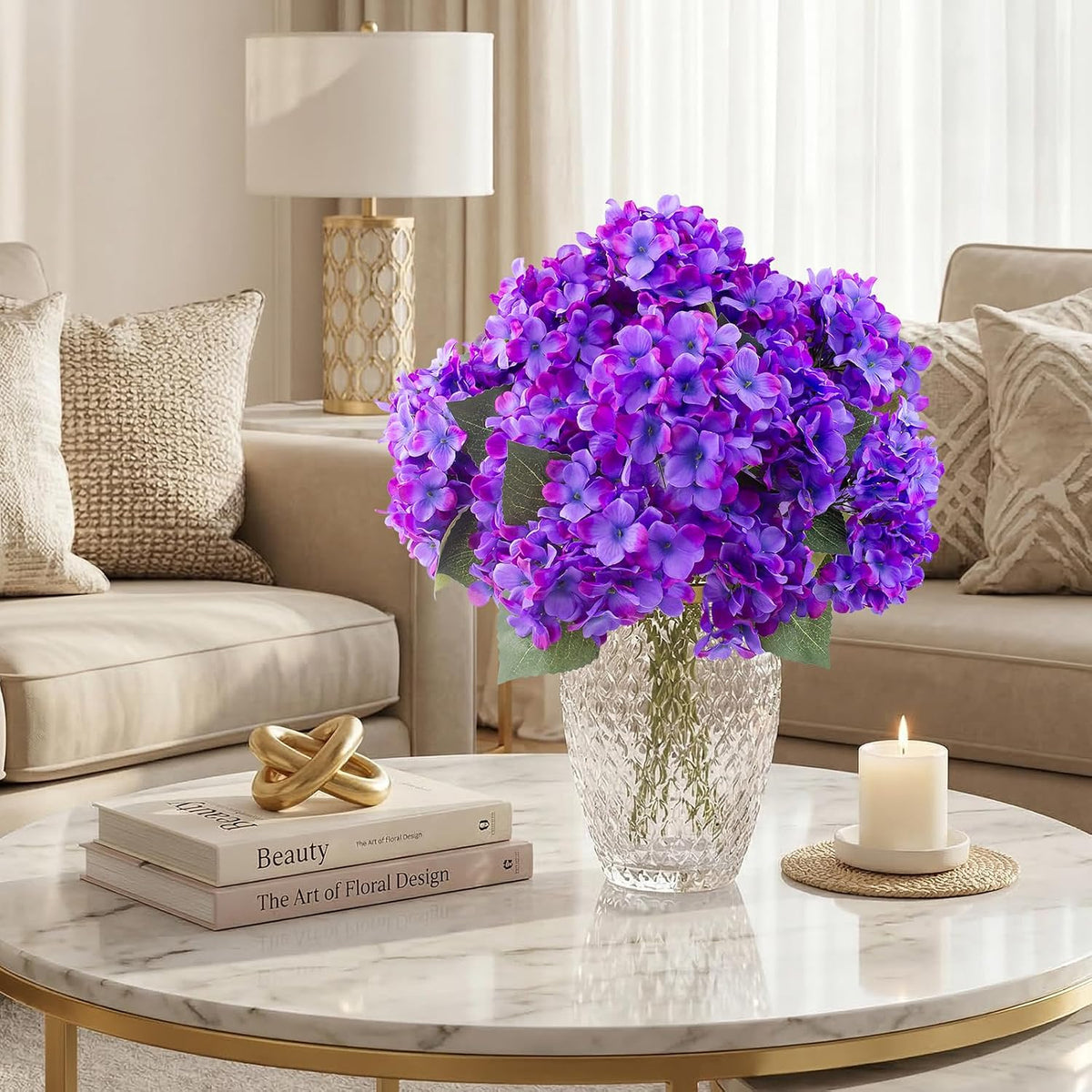 Daynight 4 Pcs Hydrangea Artificial Flowers Outdoor Silk Bouquets, UV Resistant Faux Hydrangeas Flowers for Table Vase Centerpieces Outside Party Wedding Baby Shower Home Outdoor Decor (4, White)