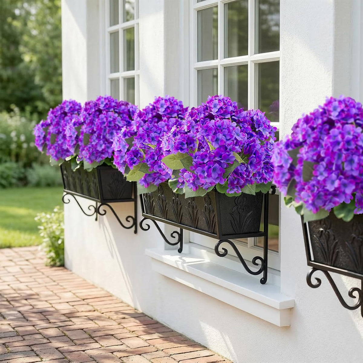 Daynight 4 Pcs Hydrangea Artificial Flowers Outdoor Silk Bouquets, UV Resistant Faux Hydrangeas Flowers for Table Vase Centerpieces Outside Party Wedding Baby Shower Home Outdoor Decor (4, White)